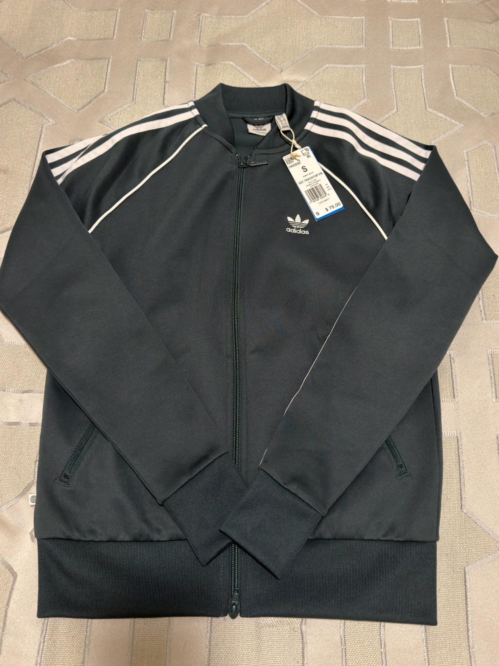 Never worn Adidas Dark Green Zip-Up Track Jacket with White Stripes